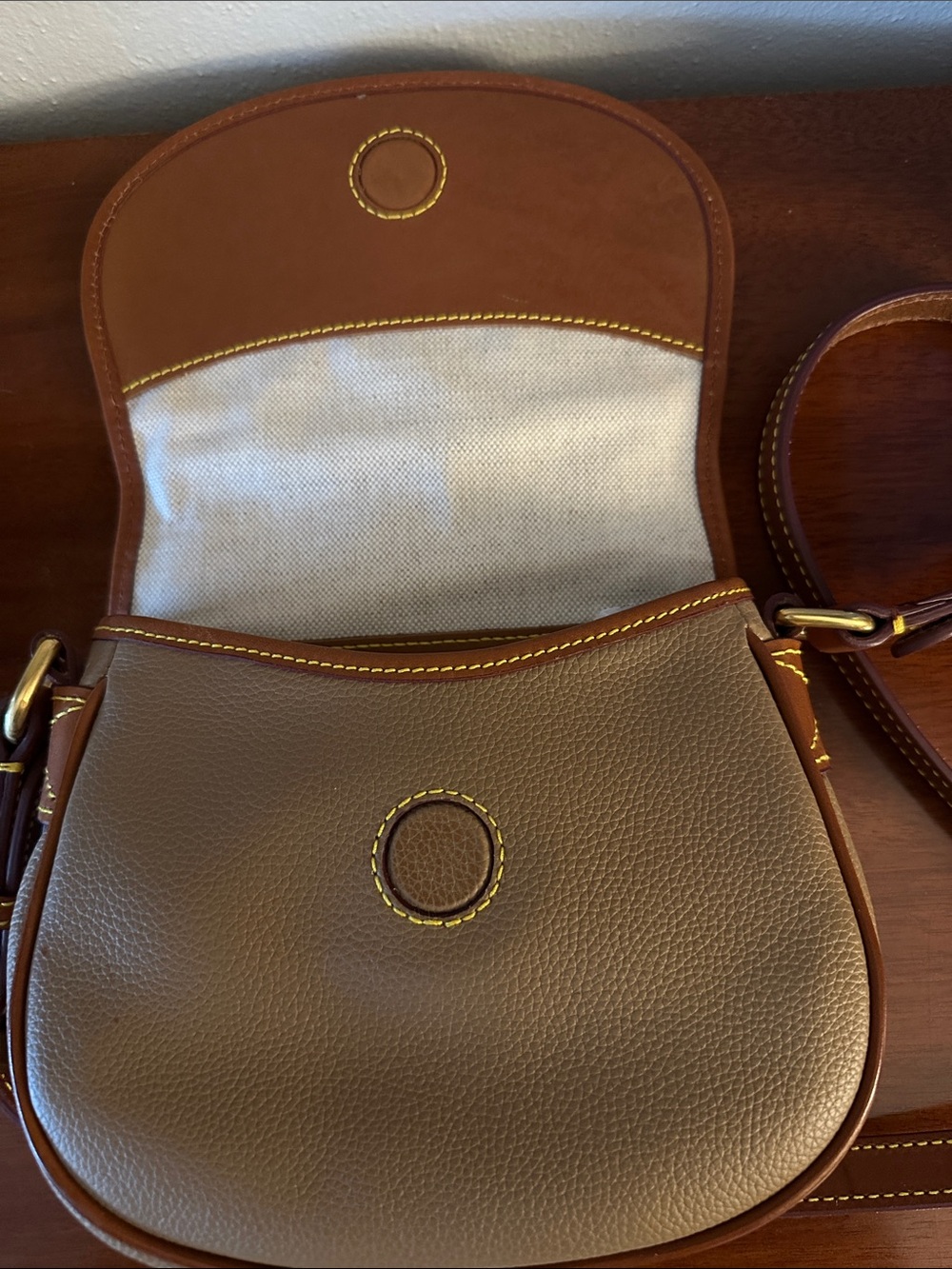 Dooney & Bourke Beige and Tan Pebbled Leather Crossbody Bag - Picture 6 of 10